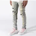 Выцветшие отбеленные скинни -разорванные отремонтированные джинсы